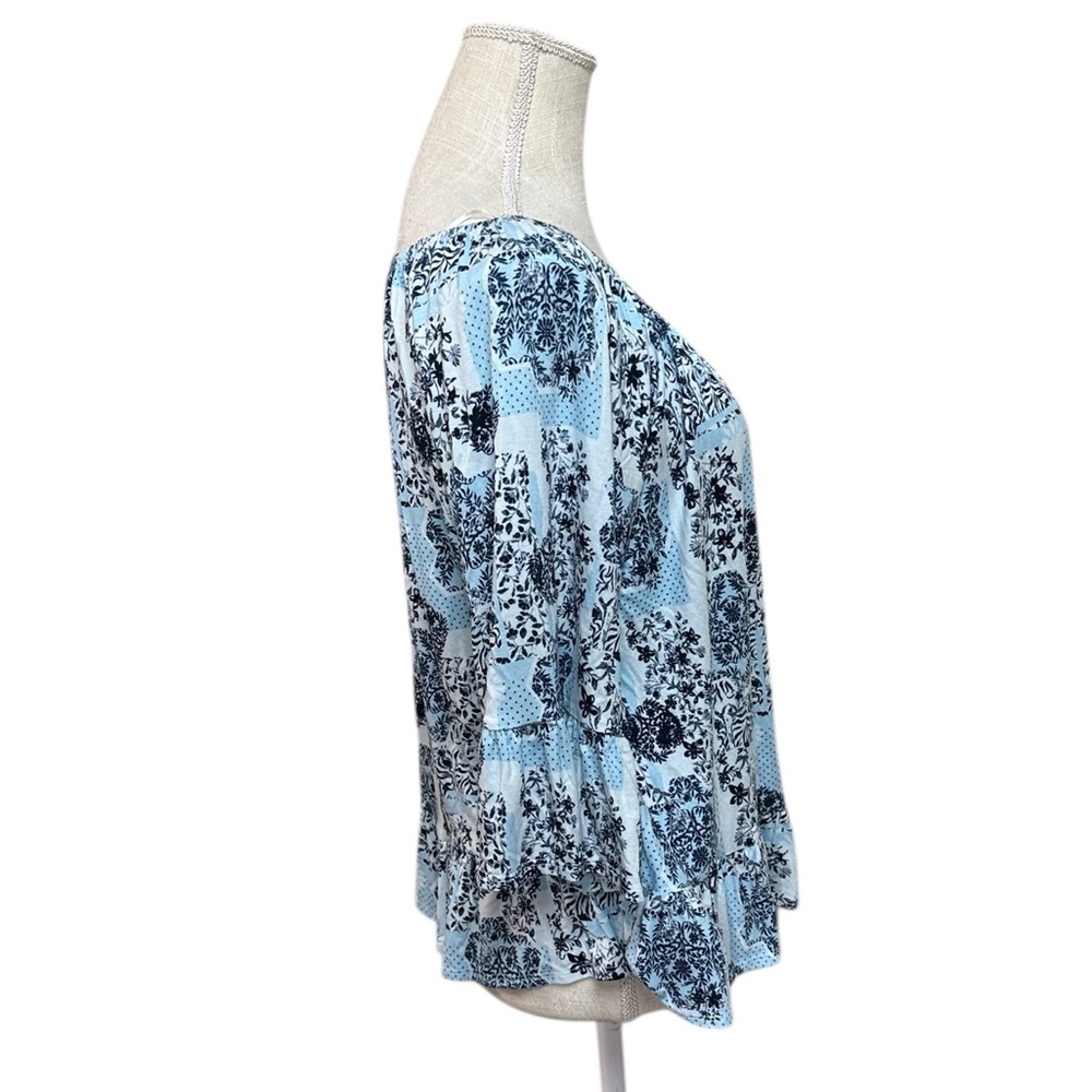 NWT Style & Co 3/4 Long Sleeve Blouse Shirt Blue Pattern Womens M - Picture 2 of 9